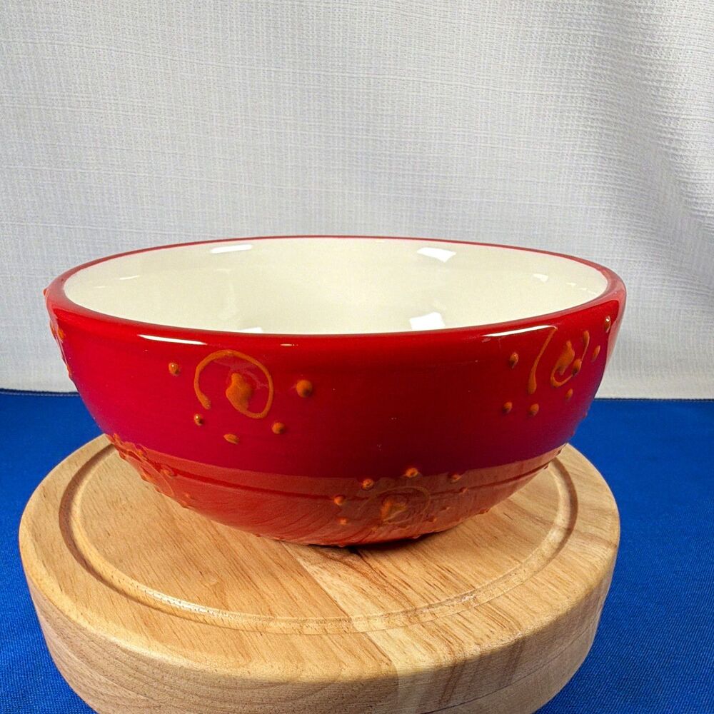 JCPenney Belletto Red Hand Painted Stoneware Soup Cereal Bowl 6” Discontinued